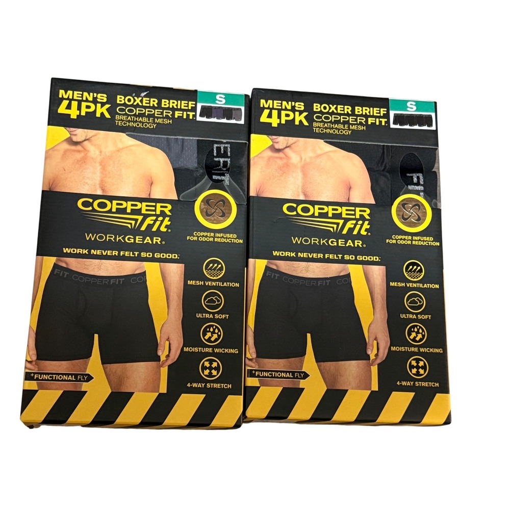 NEW Copper Fit Workgear Men Boxer 8 Pairs 2pks Small 28-30 Copper Infused Mesh